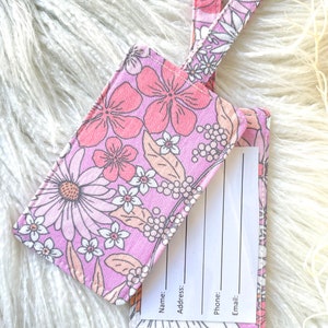Pink Vintage Style Flower Luggage Tag, Girls School Bag Tag Travel Accessories, Gift for Traveller, Fun Gift image 2