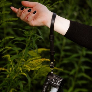 Small black brown wrist camera strap