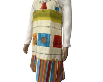 French Animated Print with Candy Stripe  Dress - Size  5