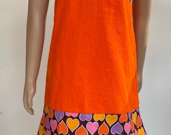 SamiBop Orange Corduroy and Vintage Cotton Trim Dress - Size 0-5