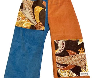 SamiBop Rust and Blue Corduroy with Patched Sections - Size 2
