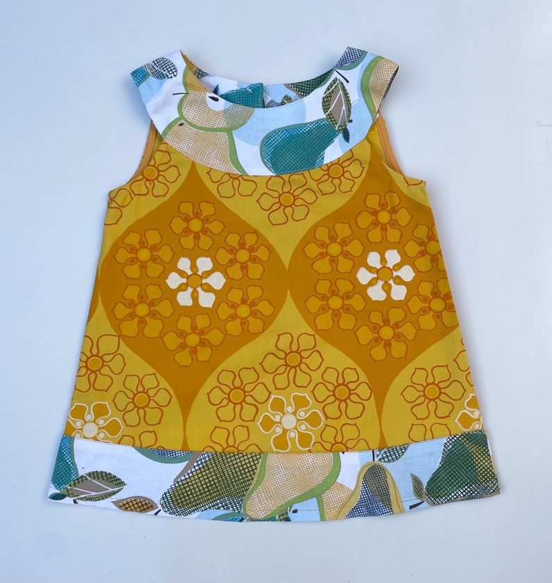 Samibop Yellow/Orange Handmade Vintage Fruit Print Yoke and Hem Dress Size 2 image 1