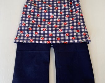 SamiBop Gingham Floral Seersucker Skirt with Navy 3/4 Cotton Pant (Skant) - Size 3