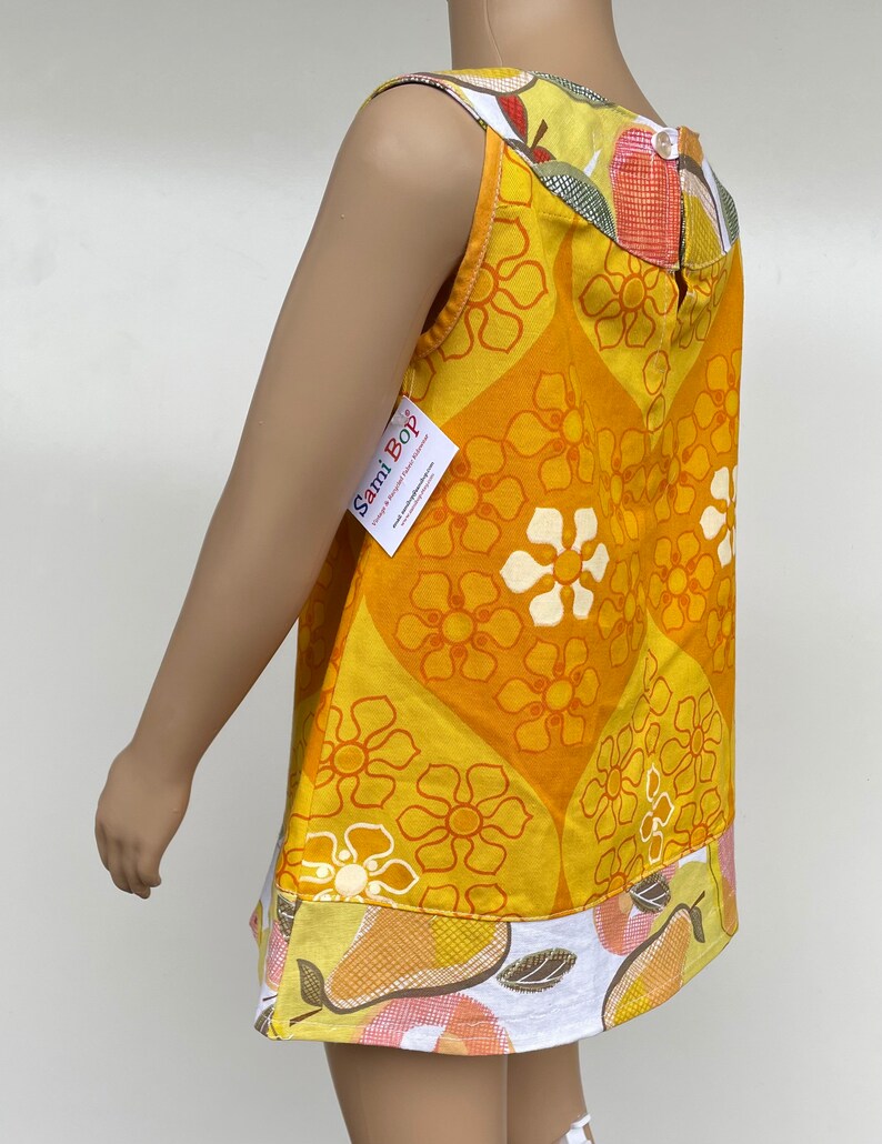 Samibop Yellow/Orange Handmade Vintage Fruit Print Yoke and Hem Dress Size 2 image 5
