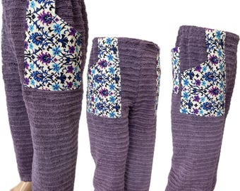 SamiBop Plush Purple Chenille Pant with Vintage Patch Pockets - Size 3