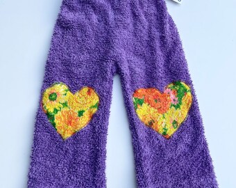 SamiBop Recycled Purple Chenille Pant with Heart Knee Patches - Size 2