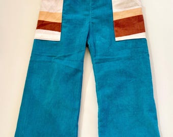 SamiBop Turquoise Corduroy Pant with 3 Vintage Patch Pockets - Size 4