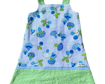 Vintage Seersucker Lime and Blue Print Dress - Size 4