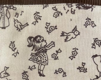 SamiBop Brown Corduroy Dress with 1970s Print Corduroy Trim - Size 5