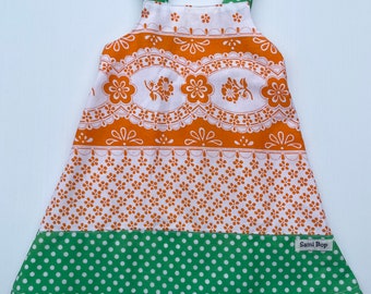SamiBop Cotton Orange Print and Green Dot Hem Dress - Size 1 and 2