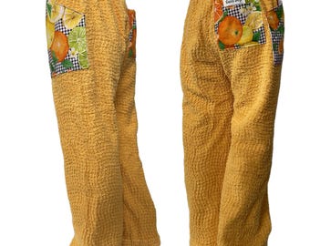 SamiBop Yellow Chenille Pant with Citrus Pattern Pockets - Size 5