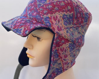 SamiBop Reversible Adult Trapper Hat Handmade in Recycled Fabrics