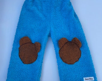 SamiBop Turquoise Cotton Chenille Pant with Teddybear Kneepads - Size 1