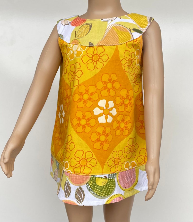 Samibop Yellow/Orange Handmade Vintage Fruit Print Yoke and Hem Dress Size 2 image 3