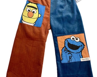 SamiBop Vintage Sesame Street Patch Rust and Blue Corduroy Pants - Size 2