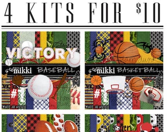 Digital Scrapbook Kits- Sports Bundle -Baseball - Basketball - Football - Soccer