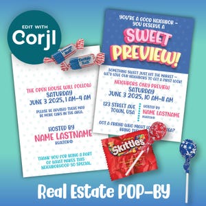 Open House Vorschau Nachbarn, Candy, bearbeitbare druckbare POP BY für Realtors, Pop-Bys anpassbares Geschenk Realtor Real Realty Instant Download