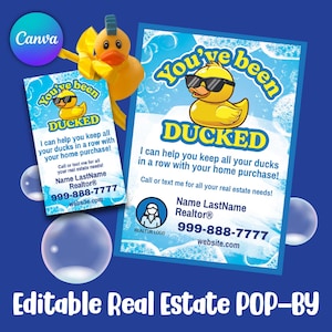 POP BY editável para impressão para corretores de imóveis, pato de borracha, pop-bys com patos, presente de referência personalizável para corretor de imóveis, download instantâneo canva
