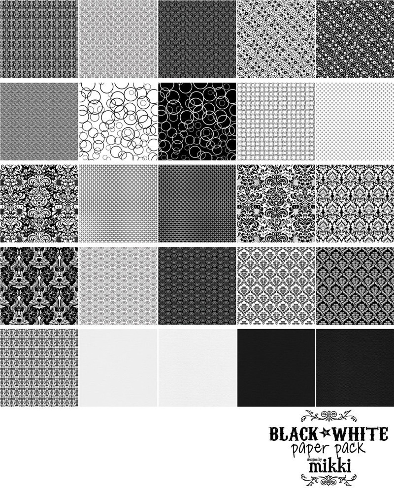 Digital Papers Black & White Paper Pack 25 Etsy