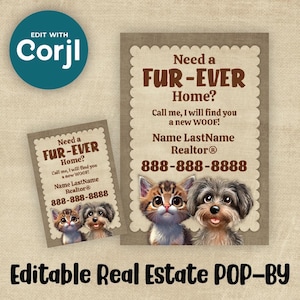 Editable Printable POP BY for Realtors, Pet Puppy Kitten Vet, Pop-Bys Customizable Referral Gift Realtor Real Estate Instant Download Tag
