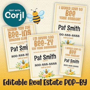 Bee Editable Printable POP BY for Realtors, Honey, Thank you,  Pop-Bys Customizable Referral Gift Realtor Real Estate Instant Download