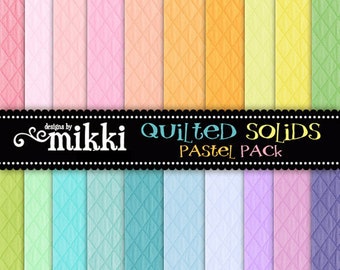 Digital Papers- Quilted Solids Pastel and Jewel Rainbow Paper Pack- Set of 40