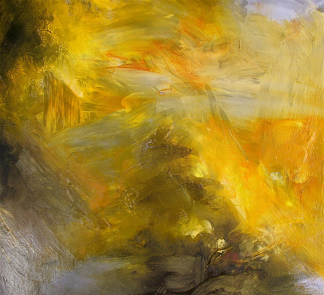 Abstract oil painting gold amber grey 11 x 14 inches on