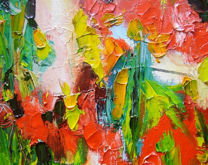 Abstract Painting Red Green 16 X 12 Textural Etsy