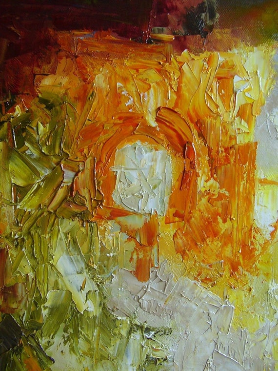 Televisie kijken Mauve Glimlach Abstract schilderij oranje geel en groen palet mes kunst | Etsy