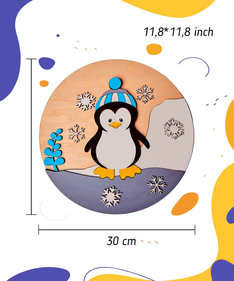 Wooden Layered Coloring Penguin Kids Puzzle Learning Hand-painted Toy ...
