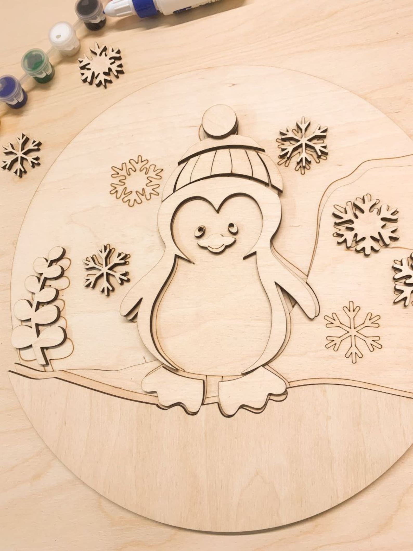 Wooden Layered Coloring Penguin Kids Puzzle Learning Hand-painted Toy ...