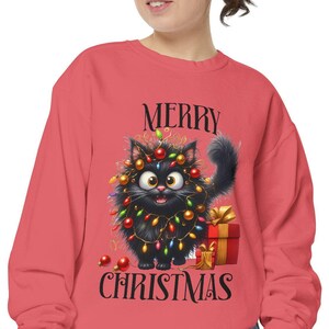 Christmas Cat Lights Sweatshirt, Cute Xmas Gift, Holiday Present, Cozy Jumper, Festive Long Sleeve Top