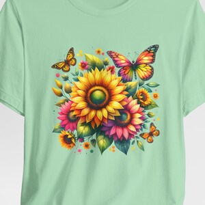 Floral Butterfly Tee - Colorful Unisex Jersey Short Sleeve Shirt, Summer Fashion, Gift for Nature Lovers, Garden Party Wear, Mother&#39;s Day
