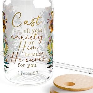 Floral Sipper Glass: Inspirational Quote, Bamboo Lid, 16oz