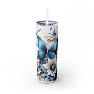 Butterfly Floral Skinny Tumbler, 20oz Insulated Cup for Eco-Friendly Hydration, Gift for Nature Lovers, Birthday, Summer, Travel