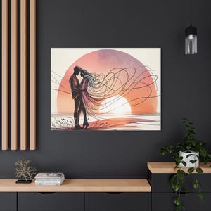 Romantic Sunset Canvas Print: Couple&#39;s Love Wall Art