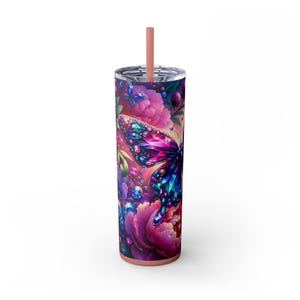 Vibrant Floral Butterfly Tumbler, 20oz Skinny Cup for Travel, Gifts, Outdoor Adventures, Summer Celebrations, Party Favors, Eco-Friendly