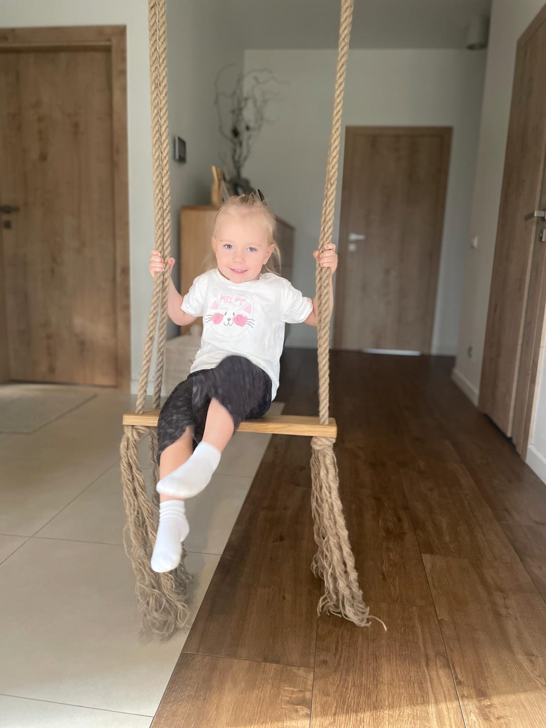 Oak Swing for Kids, Tree Swing, Wooden Swing for Children, Jute or ...