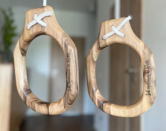 Wooden Gymnastic Rings Walnut – Solid Calisthenics Rings for Kids & Adults | Handcrafted Fitness Hoops | Personalized Gift Option.