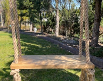 Personlig ekgunga, graverad trägunga, bohemisk inomhus- och utomhusgunga, trädgunga, trägunga av juterep, trädgårdsgunga, perfekt present