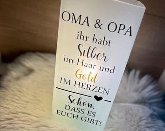 Lampe Oma Opa Geschenk | Silber im Haar Gold im Herzen | Tischlampe mit Spruch | Geschenk Großeltern Geburtstag Weihnachten