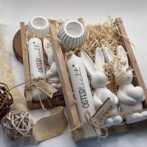 Ostergeschenk Set mit Hasen Kerzen | Osterdeko Naturstil | Geschenkbox Ostern | Kerzen Geschenk | Frühlingsdeko Handgemacht