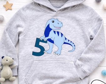 Sudadera personalizada de cumpleaños de dinosaurio | Sudadera infantil con nombre y edad | Cumpleaños de niño con dinosaurio | Camiseta de cumpleaños para niños