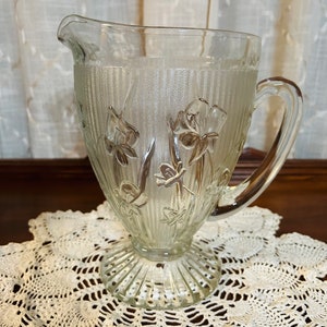 Vintage Jeanette Clear Glass Iris and Herringbone Pitcher