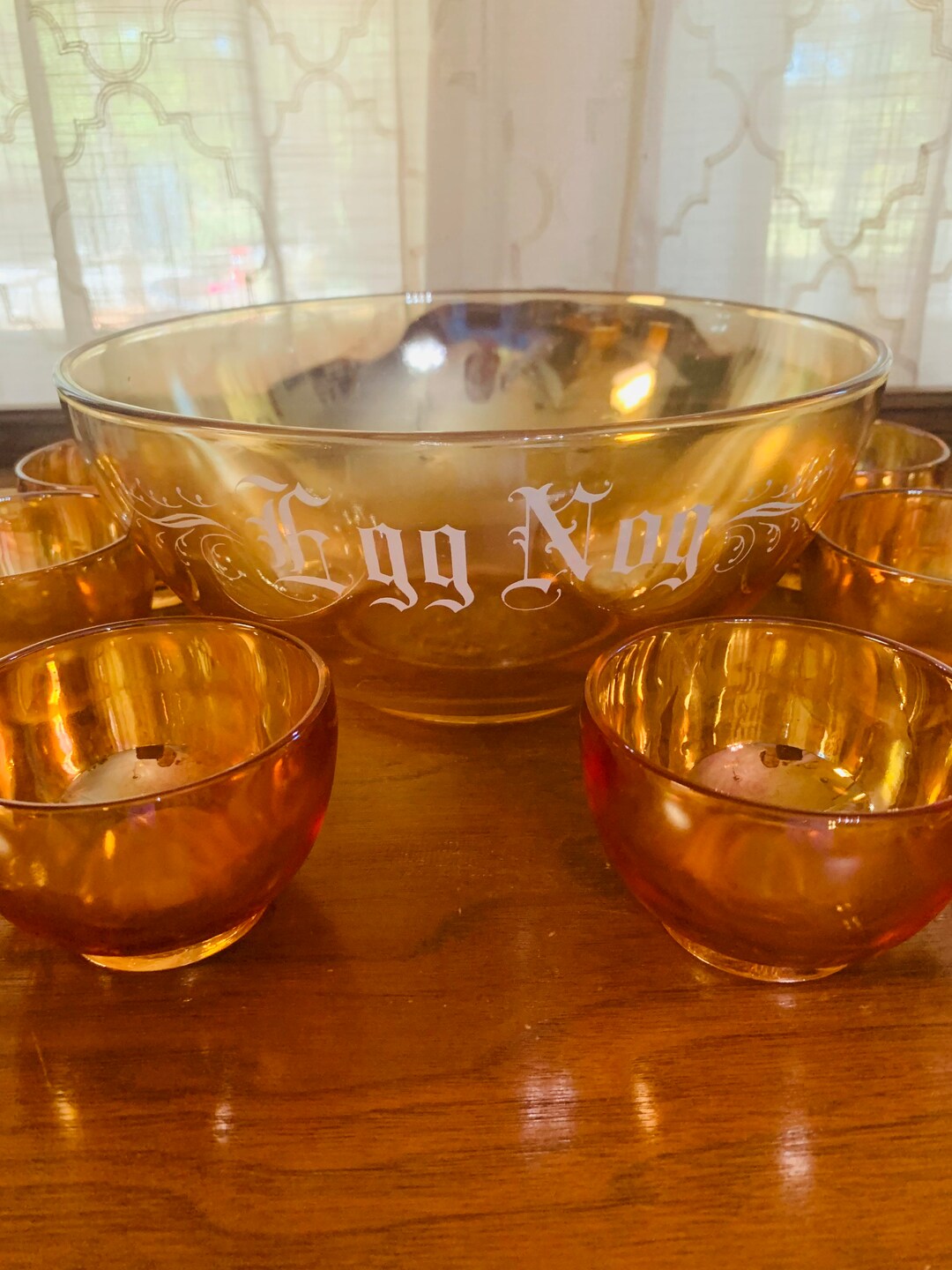 Vintage Marigold Egg Nog Punch Bowl Set Etsy