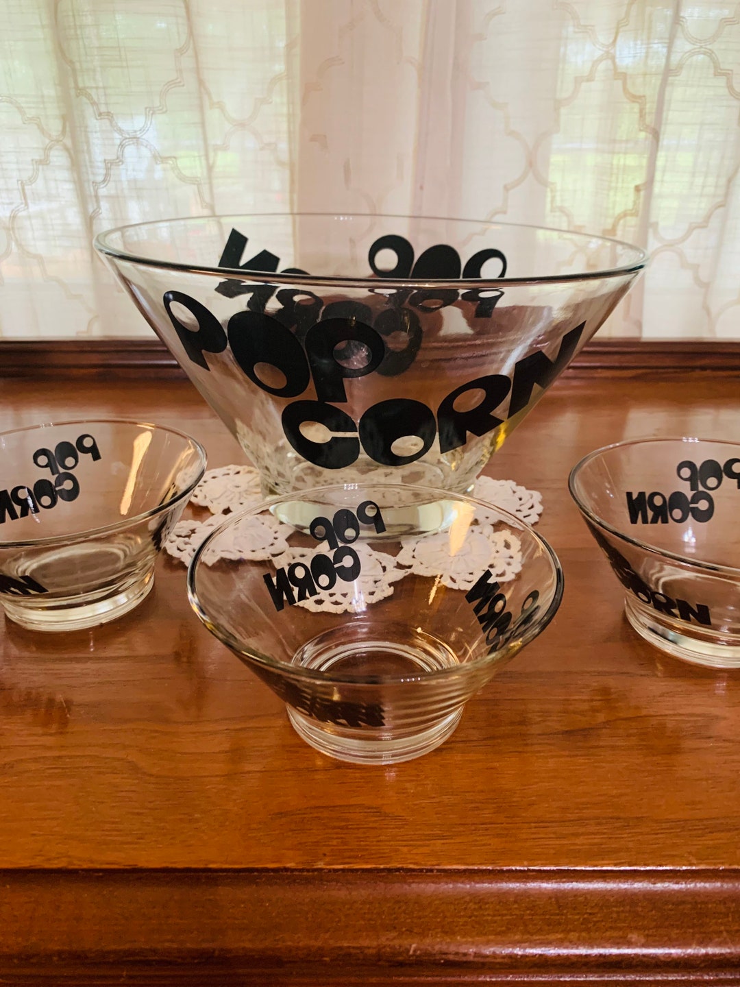 Vintage Wheaton Glass Popcorn Bowl Set Etsy