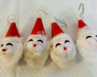 Vintage Christmas Santa Clause Face Ornaments Set of Four
