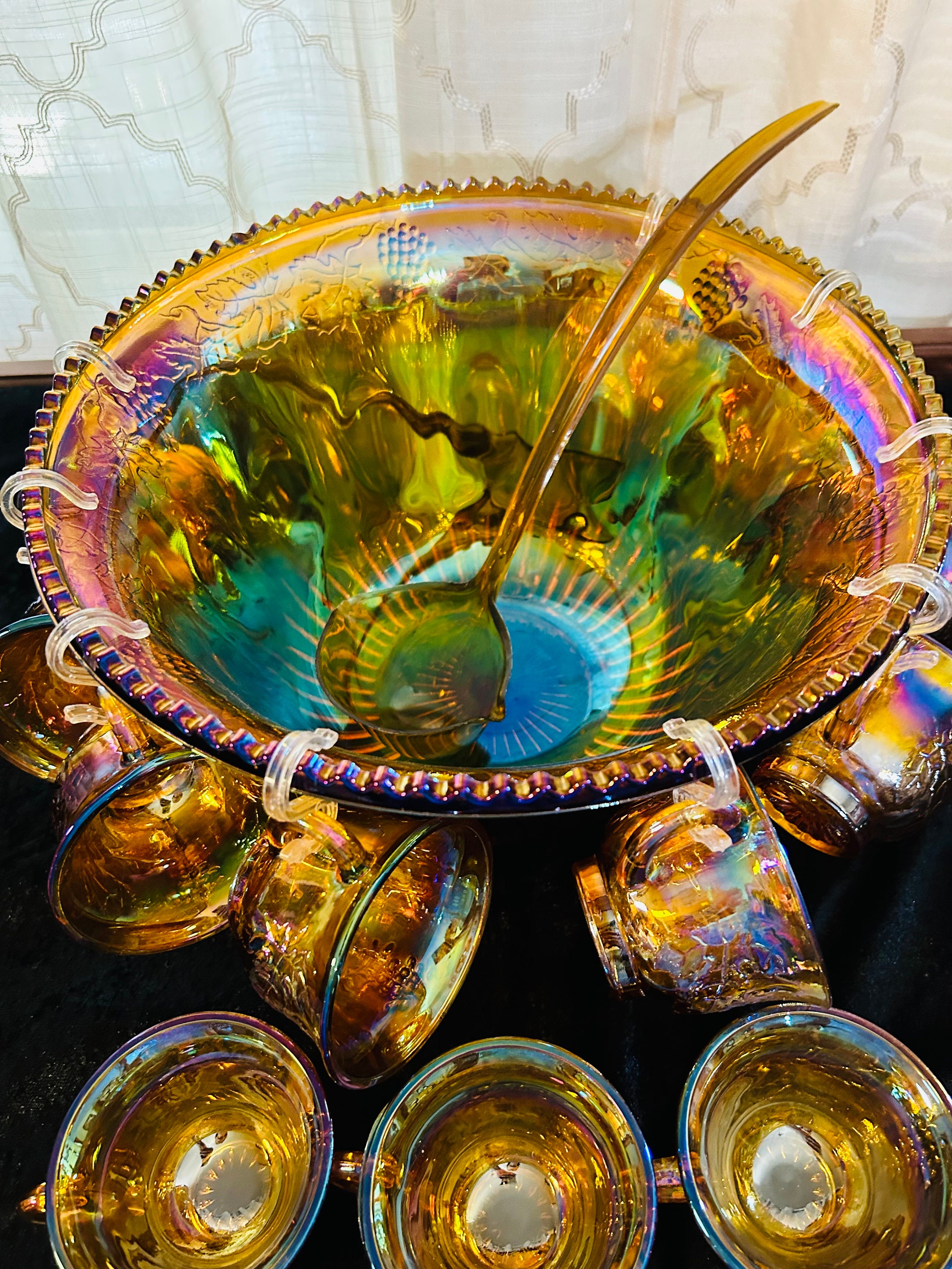Vintage Anchor Hocking Carnival Glass Punch Bowl Set -  Canada