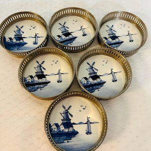 Vintage Delft Blue Coasters Set of Six