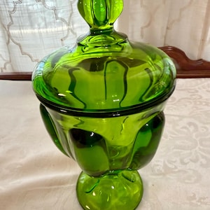 Vintage Viking Glass Covered Candy Dish Green - Etsy